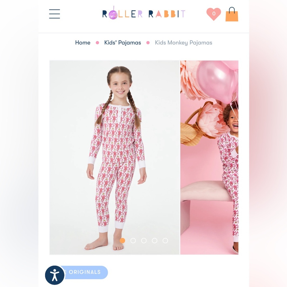 Girls Roller Rabbit Pink Monkey Pajamas Size 8